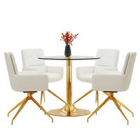 ESSGRUPPE DE-39476 5-teilig, Glastisch und 4 Drehstühlen mit Knopfverzierung Weiß - Weiß, Metall (85/75/85cm) - ComfortXL