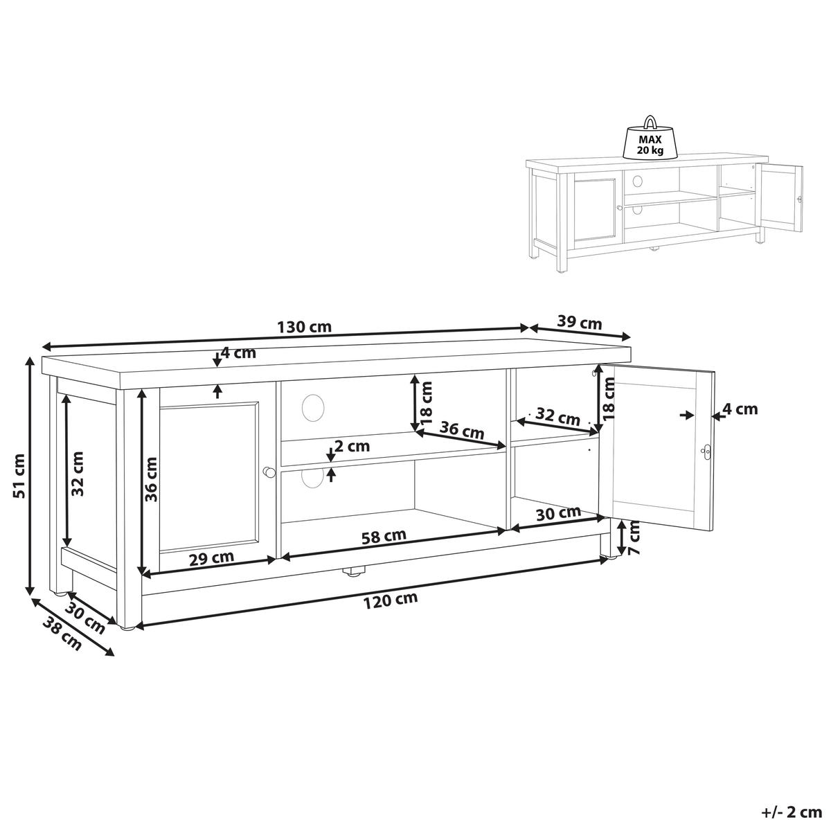 TV-MÖBEL Grau HAMP 39/130/51 cm - Grau, Holzwerkstoff (130/51/39cm) - Beliani