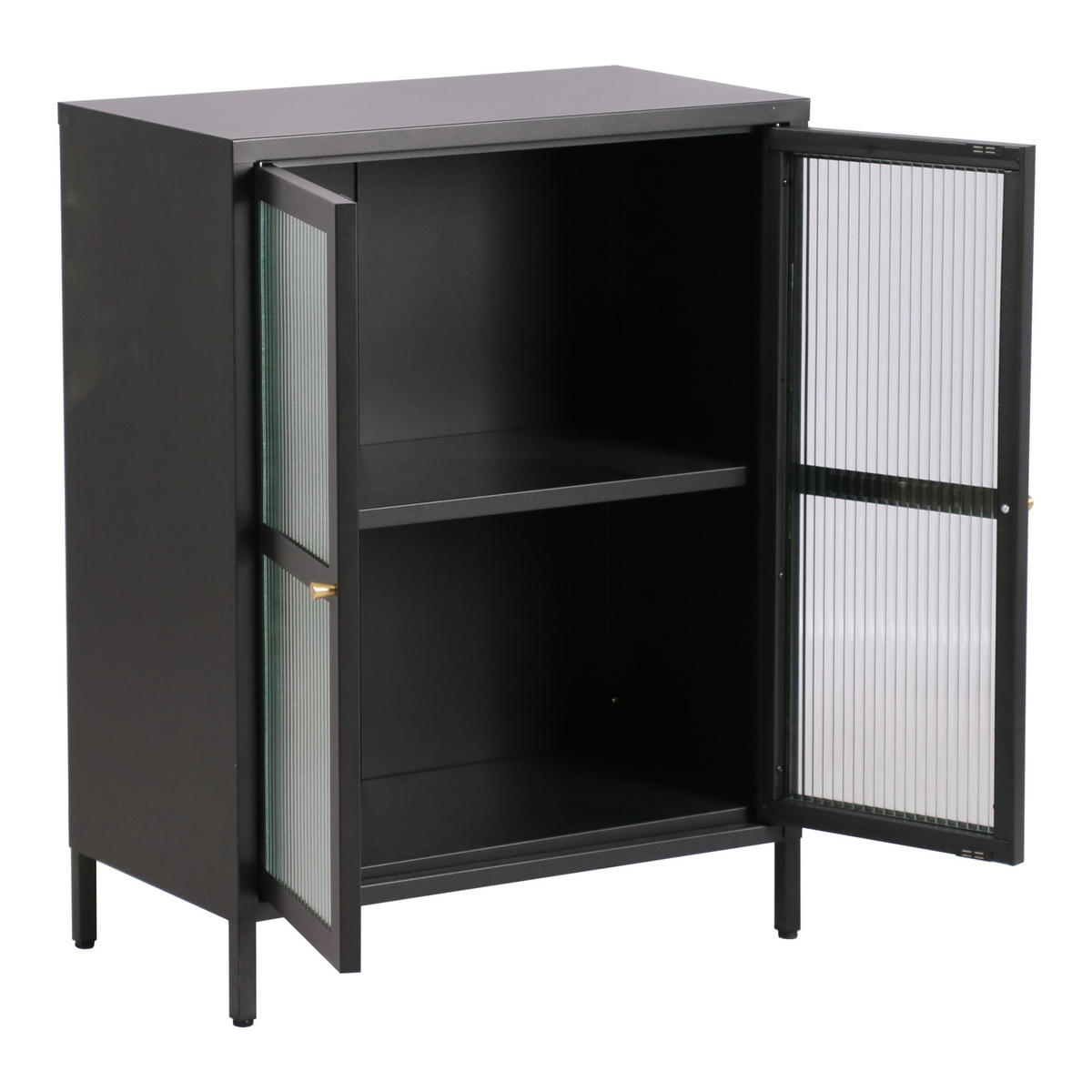 VITRINE Säkylä - Transparent/Schwarz, Glas/Metall (64/84/35cm) - [en.casa]