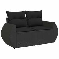 GARTENSOFA Mit Kissen 2-Sitzer Schwarz Poly Rattan - Schwarz, Kunststoff (142/69/62cm) - vidaXL