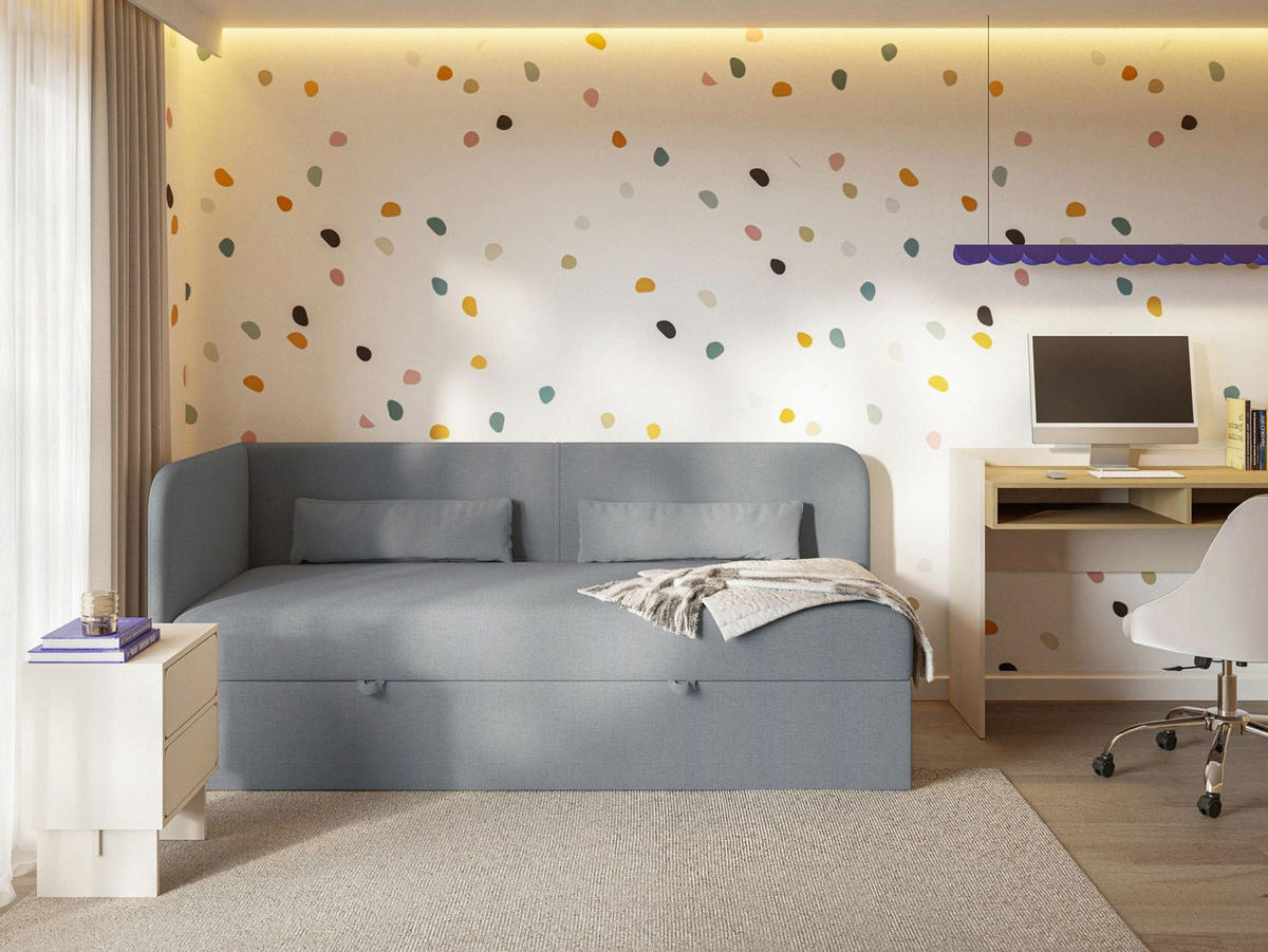 JUGENDBETT Calmmo Dunkelgrau mit Chenille-Bezug, Kopfteil links - Dunkelgrau, Textil (90/200cm) - Selsey