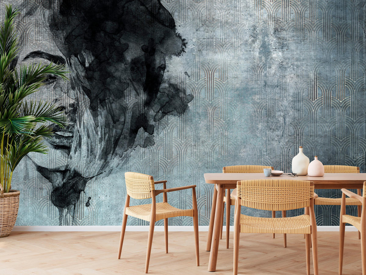 FOTOTAPETE für Wohnzimmer Abstrakte Beton Ornament Frau Porträt 100x70 - Grau, Papier (100/70cm) - Muralo
