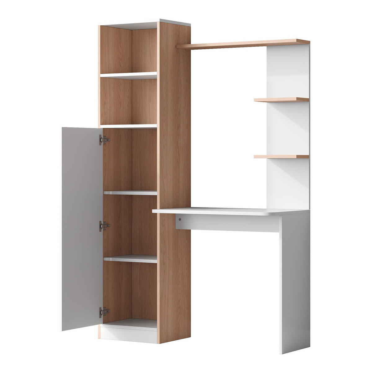 SCHREIBTISCH 123,5/45/168,5 cm in Weiß mit Regal und Schrank - Naturfarben, Holzwerkstoff (123.5/45/168.5cm) - BEAOK