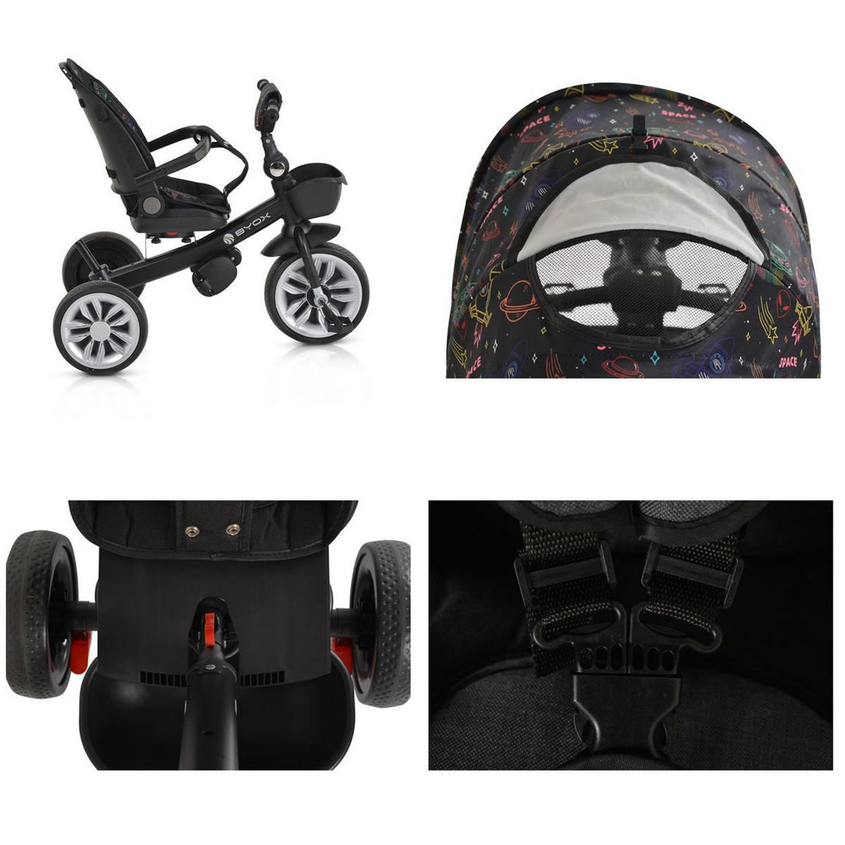 DREIRAD Space 3 in 1 bunt Getränkehalter, Korb, Schiebegriff, EVA-Räder - Multicolor, Metall (89/51/98cm)