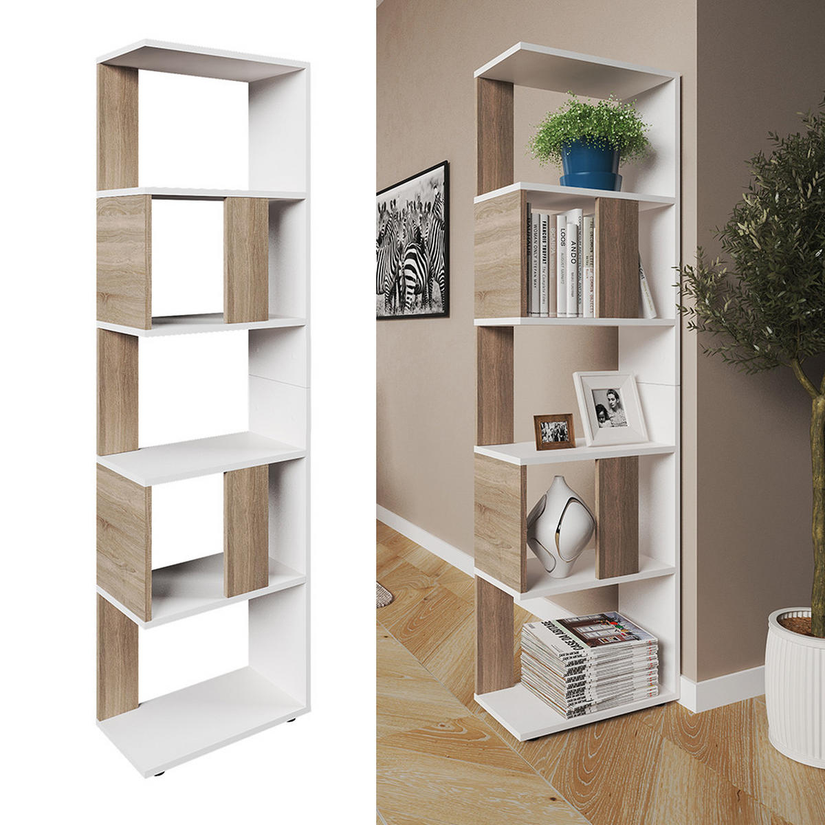 RAUMTEILER Sonoma/Weiß 45 x 162.6 cm - Weiß/Sonoma Eiche, Holzwerkstoff (45/162.6/23.6cm) - Vicco