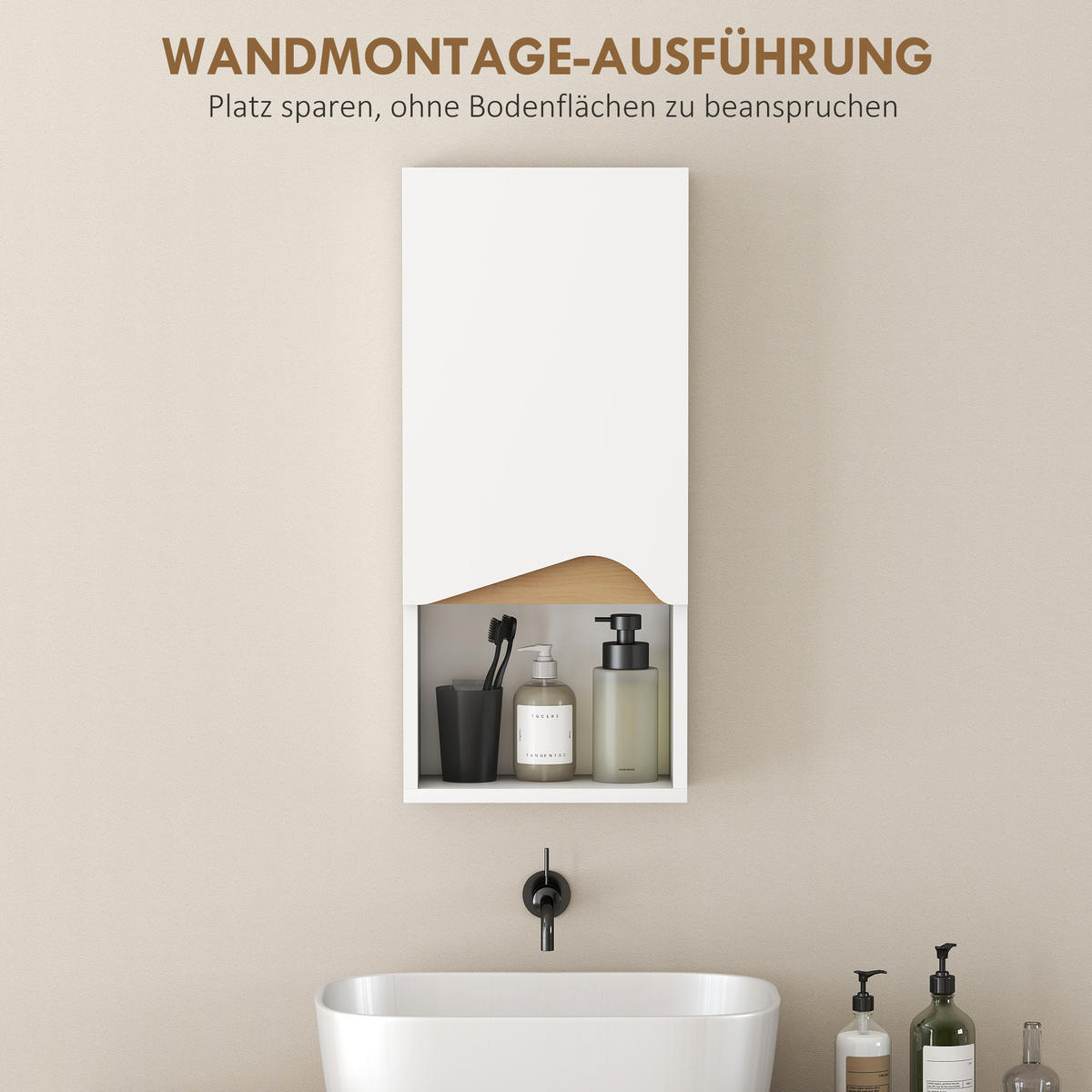 BADEZIMMERSCHRANK Wandschrank mit Soft-Close-Tür und offenem Fach Weiß - Weiß, Holzwerkstoff (17/67/30cm) - HOMCOM