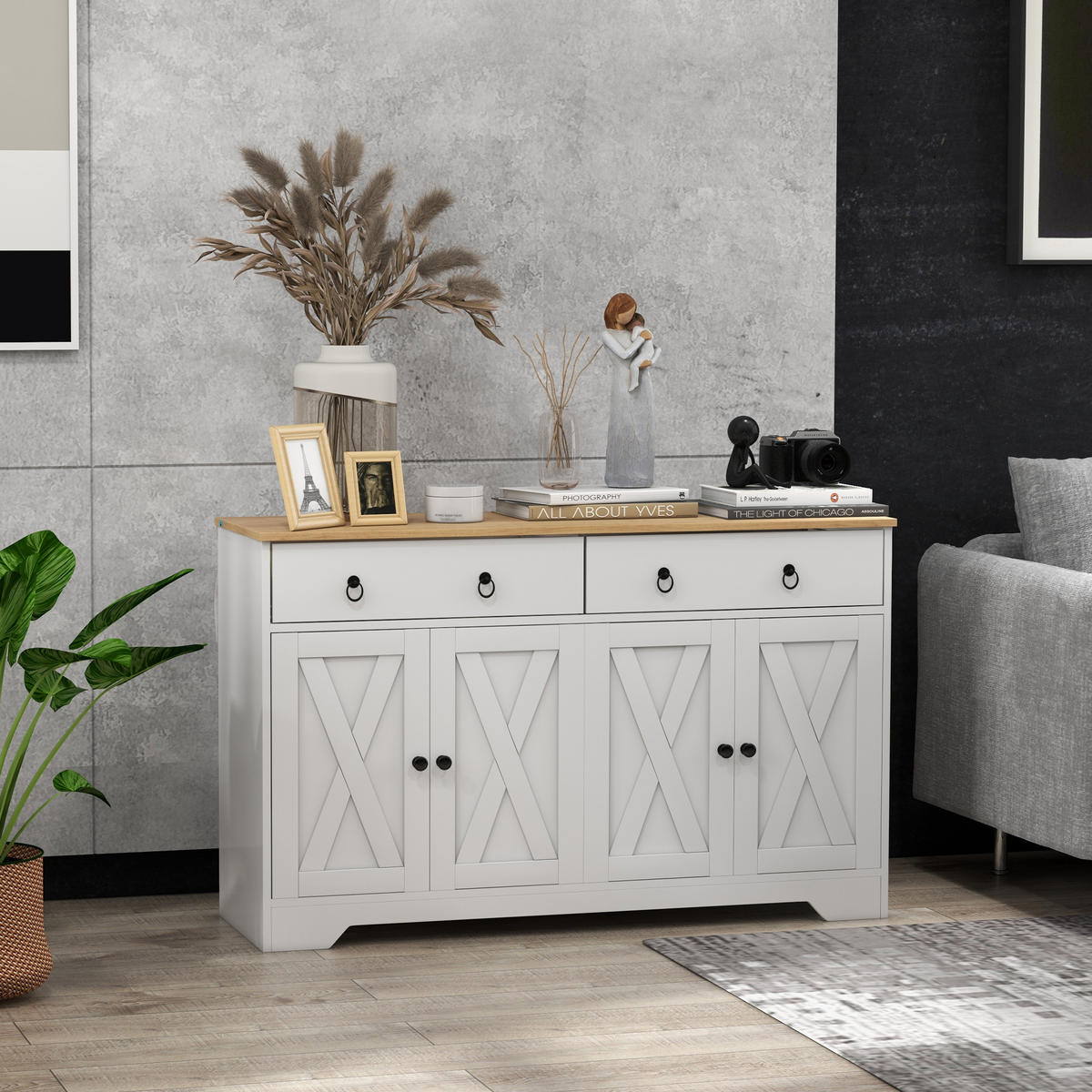 SIDEBOARD Weiß, 2 Türen, 2 Schubladen, 121/37/75 cm - Weiß, Holz (121/75/37cm) - PANGIVO