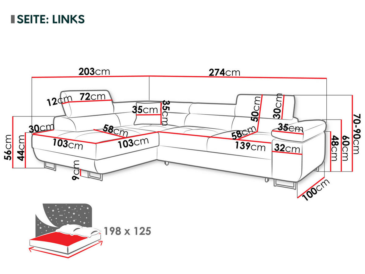ECKSOFA Torezio, Seite: Links - Hellgrau, Holz/Textil (274/203cm) - MIRJAN24