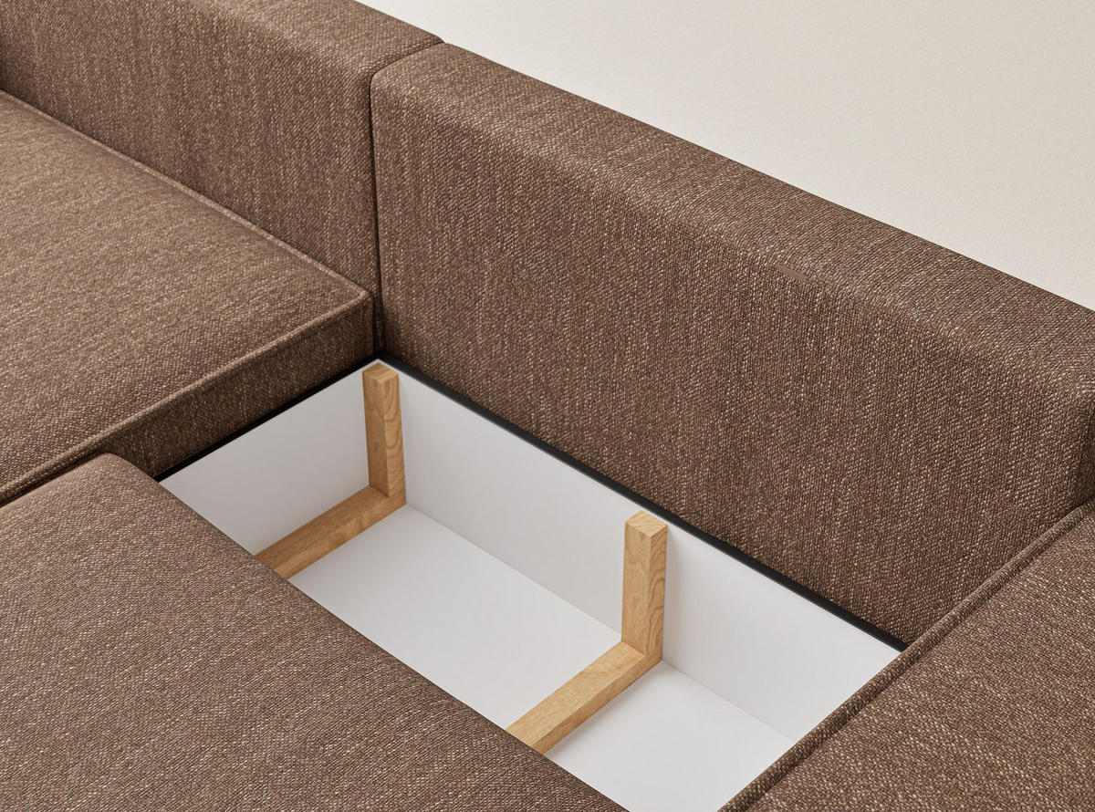 ECKSOFA MIT SCHLAFFUNKTION Zaya Hellbraun Webstoff - Hellbraun/Schwarz, Holz/Holzwerkstoff (255/148cm) - Maison de Reve