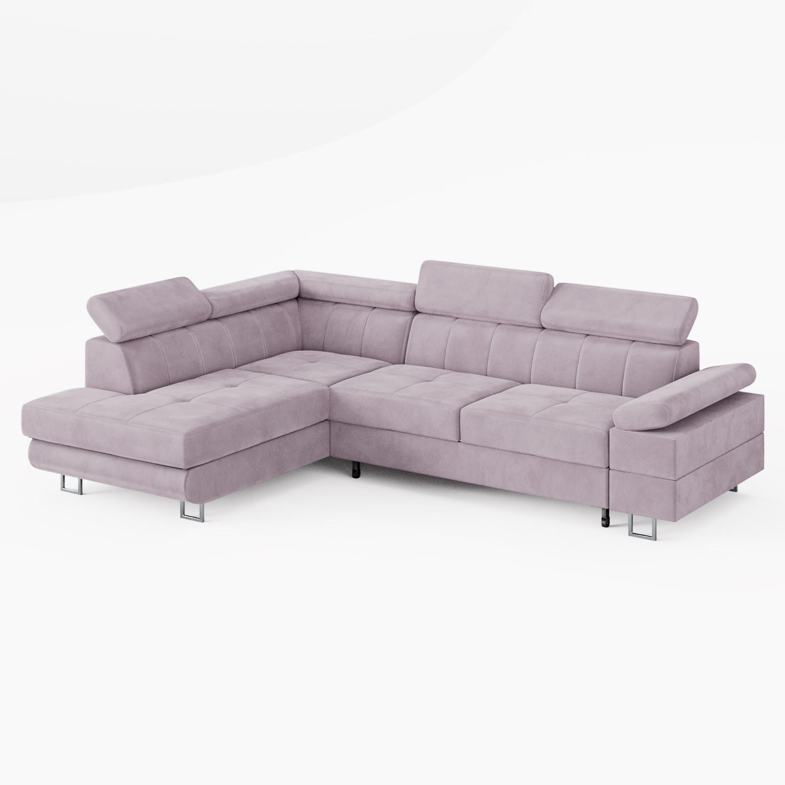 ECKSOFA CAROLINE Links Hellrosa Velours-Stoff mit Schlaffunktion und Bettkasten - Chromfarben/Pink, Textil (253/190cm) - Barchello