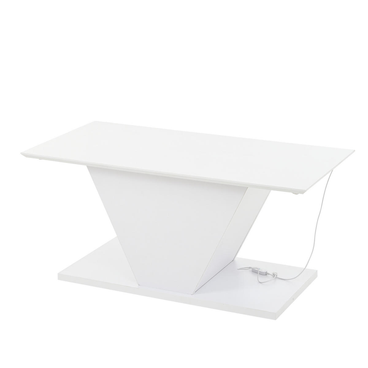 COUCHTISCH mit LED 100 x 50 x 46 cm Hochglanz Weiß V-Form - Weiß, Holzwerkstoff (100/50/46cm) - Meubliv
