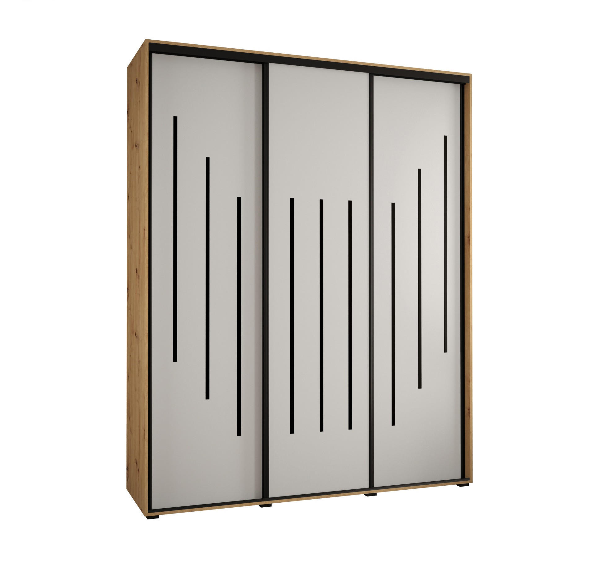 Abiks Möbel Schwebetürenschrank Eiche Artisan, Weiß, Schwarz 200x235x45 cm