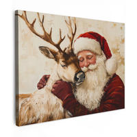 LEINWANDBILD Weihnachtsmann - Rentier - Weihnachten Wandbilder 80x60 cm - Rotbraun, Textil (80/60cm) - MuchoWow