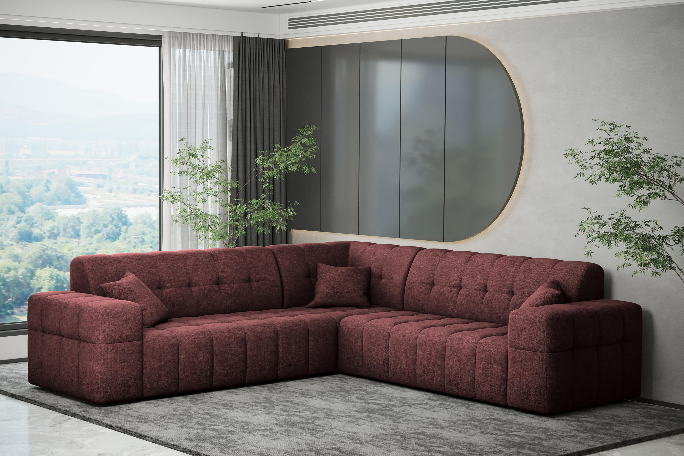 ECKSOFA Corner NIMES Stoff Perfect Harmony Rotwein - Rot, Holz (246/246cm) - Kaiser Möbel