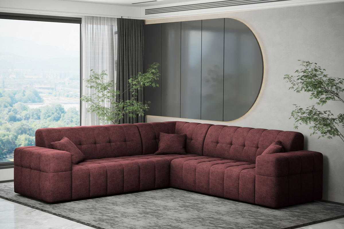 ECKSOFA Corner NIMES Stoff Perfect Harmony Rotwein - Rot, Holz (246/246cm) - Kaiser Möbel
