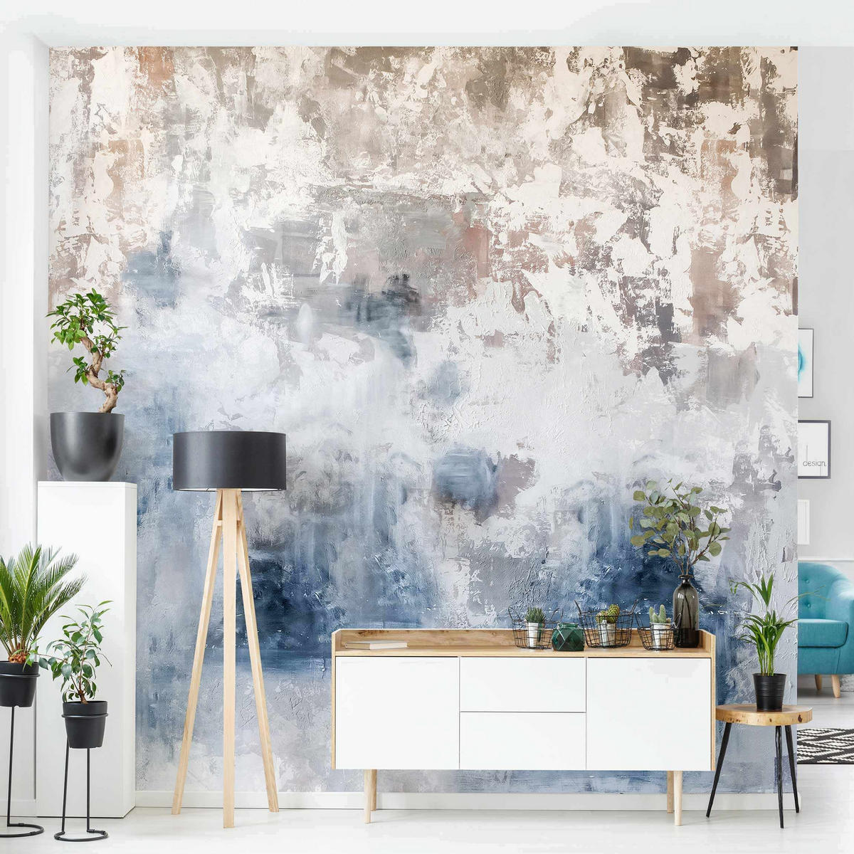 FOTOTAPETE Shabby Betonwand Putz Blau 192/192 cm - Blau, Papier (192/192cm) - Bilderwelten