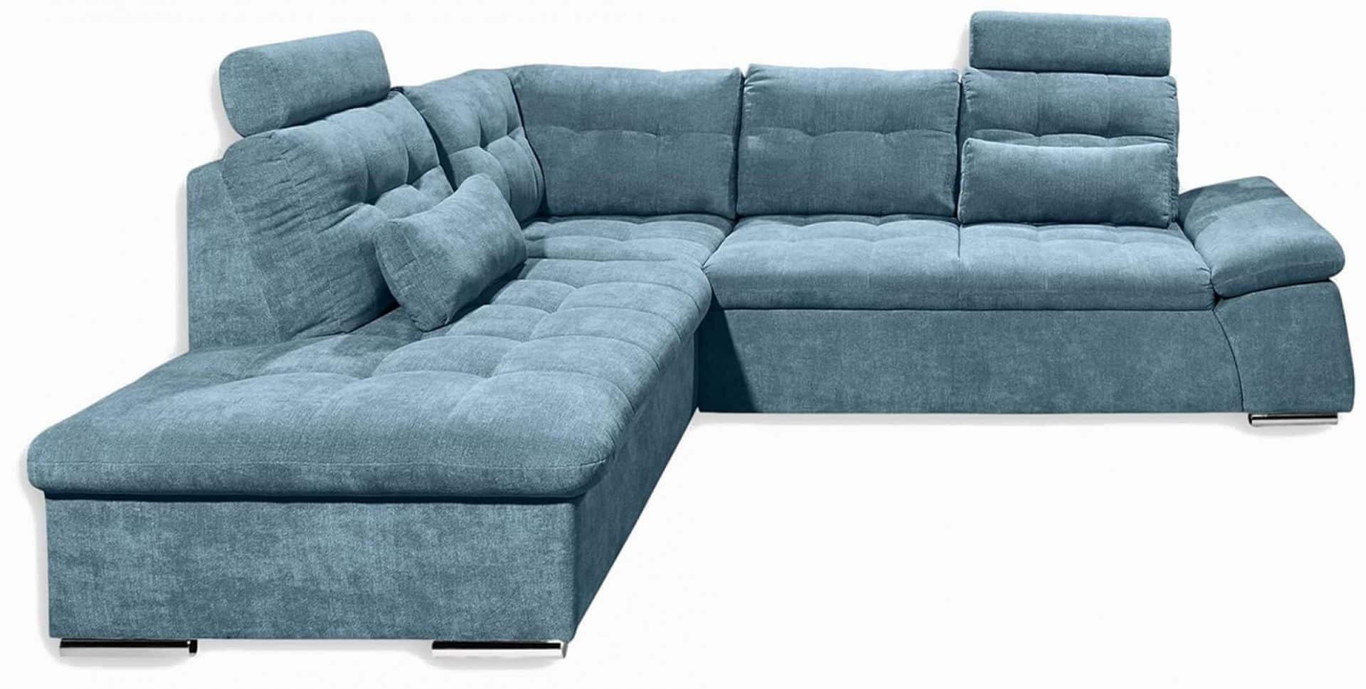 ECKSOFA mit Schlaffunktion, Bettkasten und verstellbarer Armlehne - Chromfarben/Blau, Textil (260/219cm) - ed exciting design