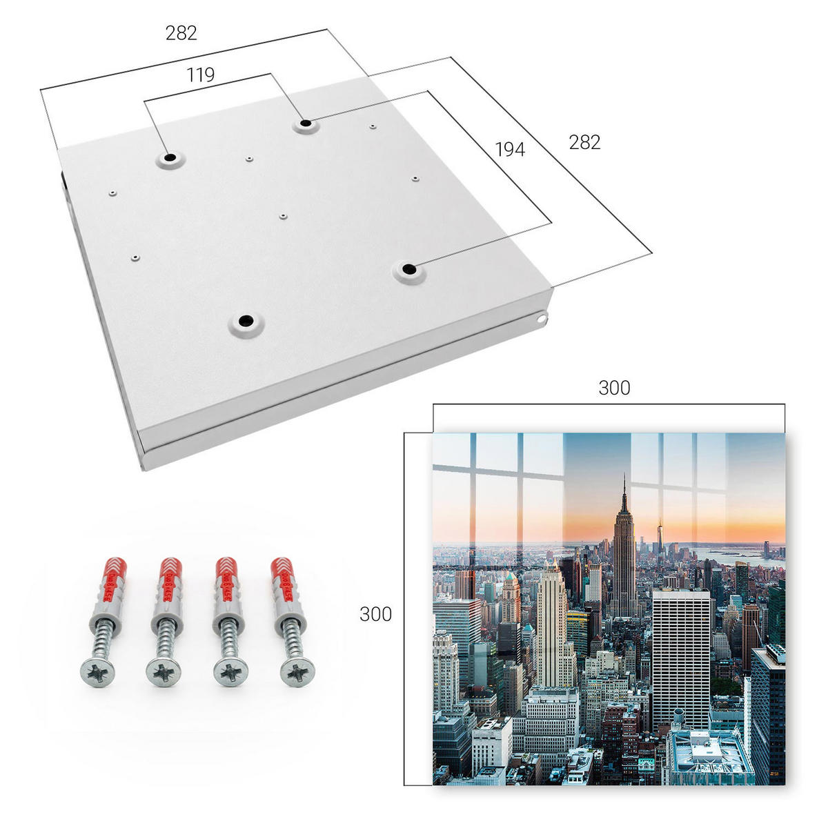 SCHLÜSSELBOX Weiß 30x30 cm – Türöffnung nach rechts - Stadtpanorama - Grau, Metall (30/30/5cm) - TULUP