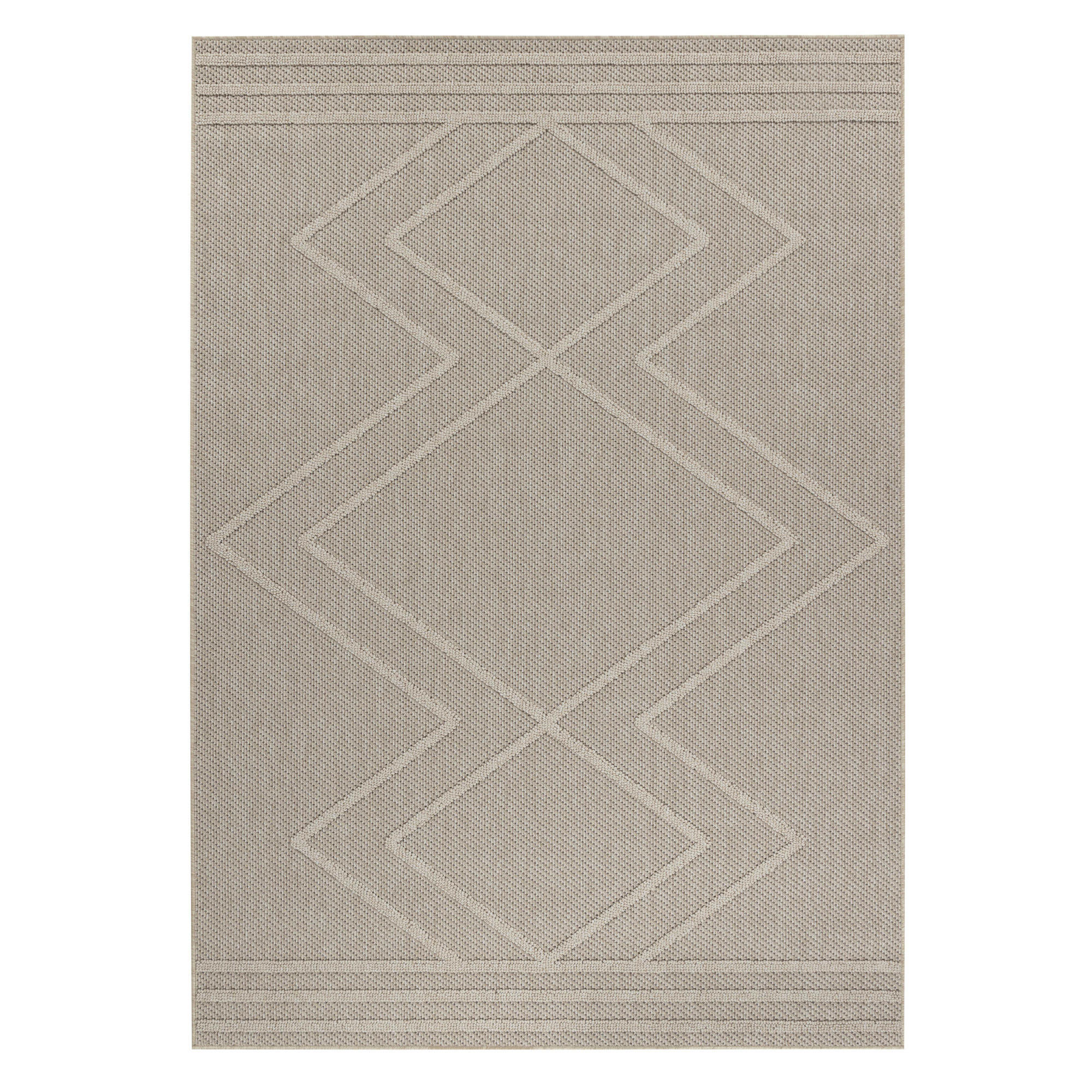 TEPPICH Outdoor Flachgewebe Boho-Muster Polypropylen Küche Beige Rechteckig 240x340 - Beige, Textil (240/340cm) - KADIMA DESIGN