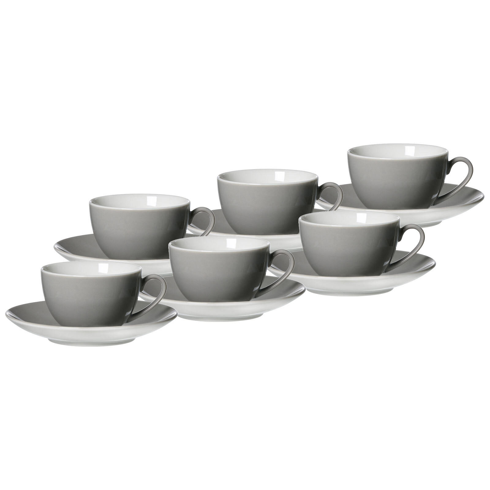 KAFFEETASSEN MIT UNTERTASSEN Doppio Grau 200 ml 6er Set - Grau, Keramik (16/8/16cm) - Ritzenhoff Breker