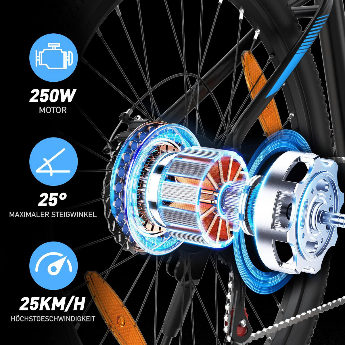 E-BIKE BK7S Reichweite bis 90 km - Schwarz, Metall (80cm) - HITWAY