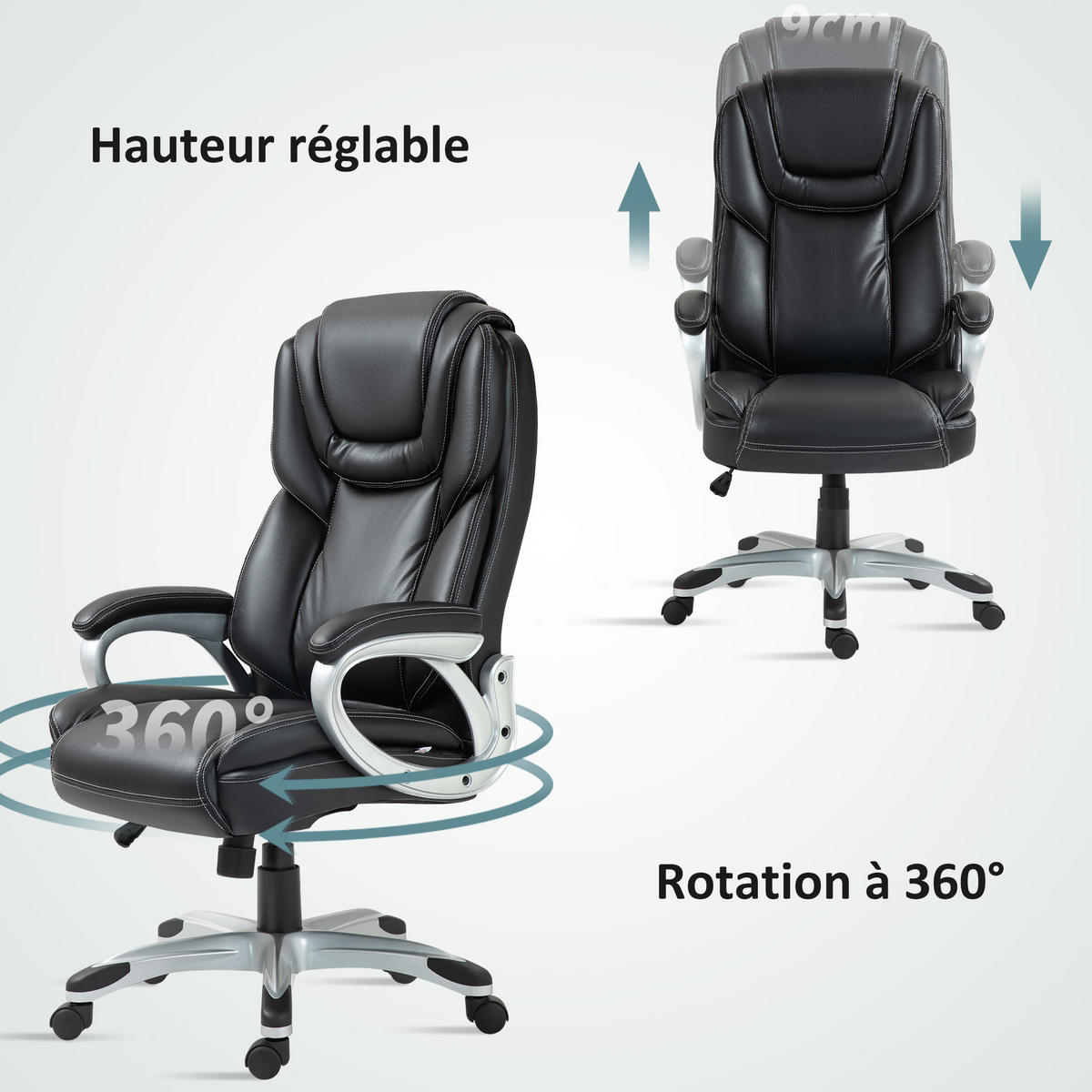 CHEFSESSEL DE-11738 66/75,5/115,5-124,5 cm Schwarz - Schwarz, Metall (75.5/124.5/66cm) - ComfortXL