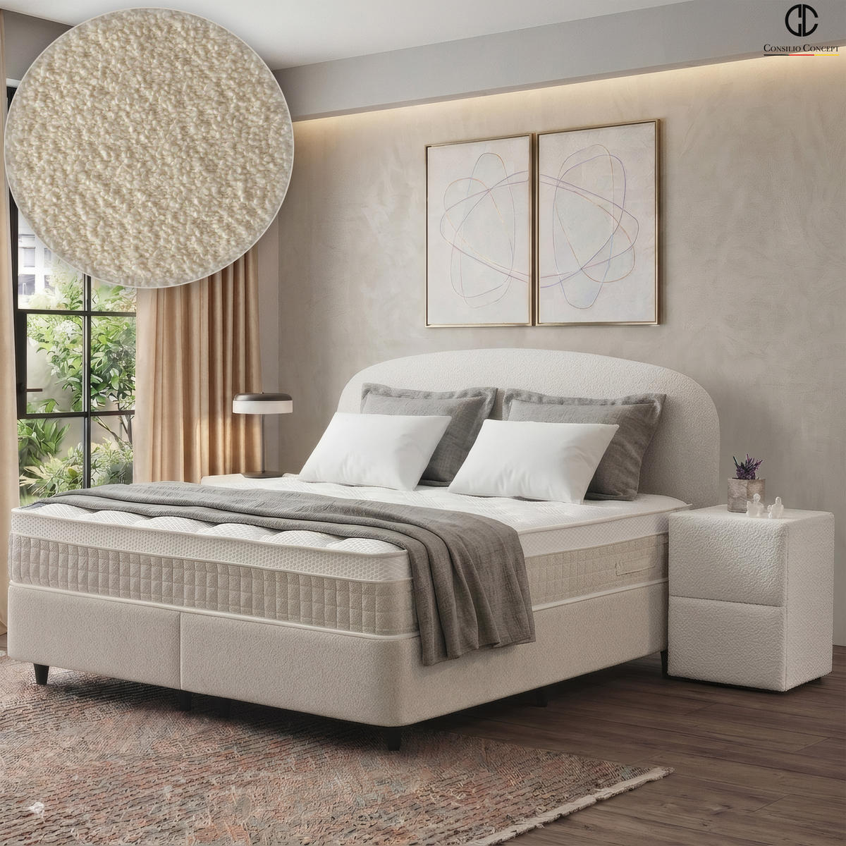 NACHTTISCH FREYA 45/45/60 Ivory, zwei Schubladen - Creme/Schwarz, Holz/Kunststoff (45/60/45cm) - Consilio Concept