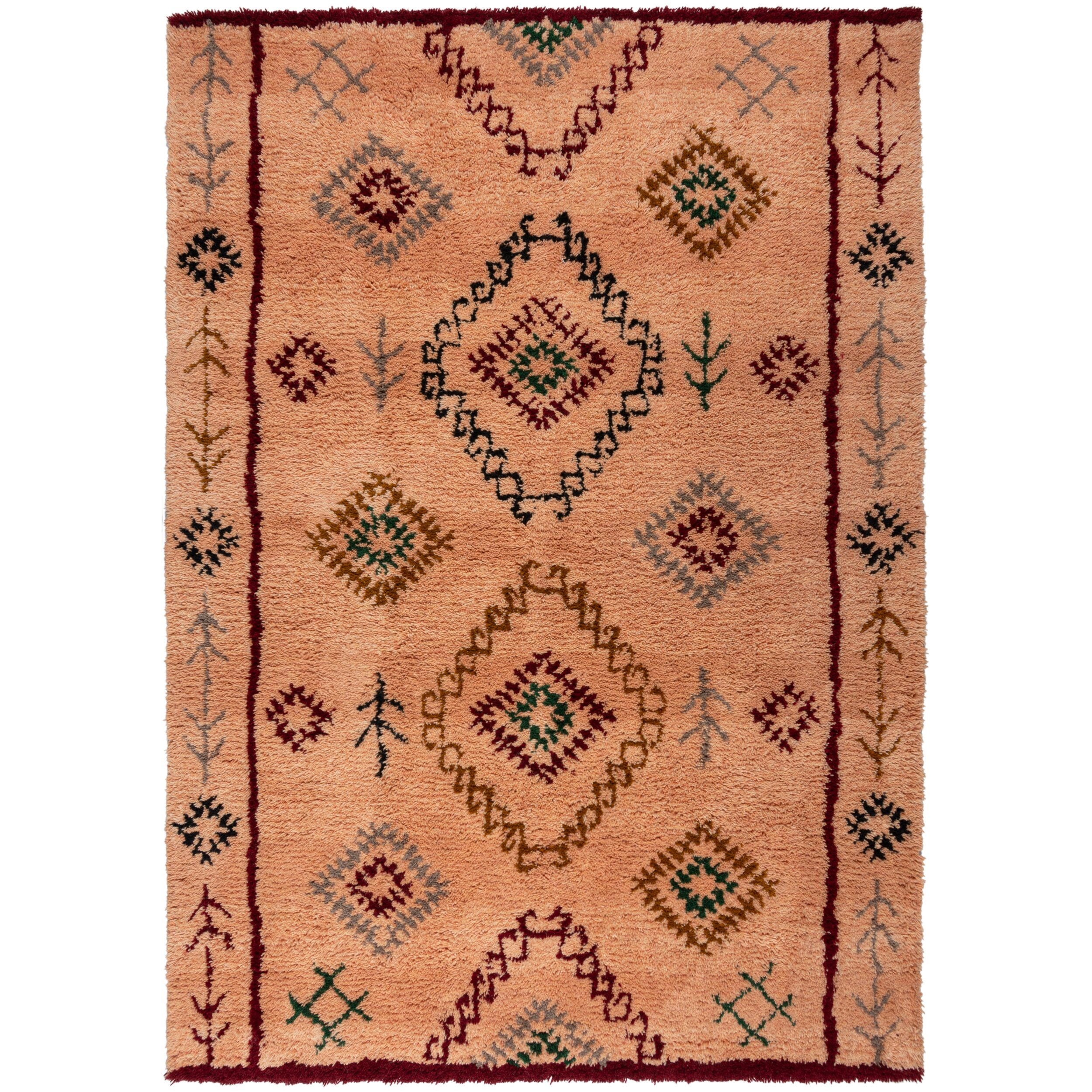 WOLLTEPPICH Hochflor Rauten, Ethno (Berber), Schlafzimmer Pfirsich Rechteckig 120x170 - Orange, Textil (120/170cm) - KADIMA DESIGN