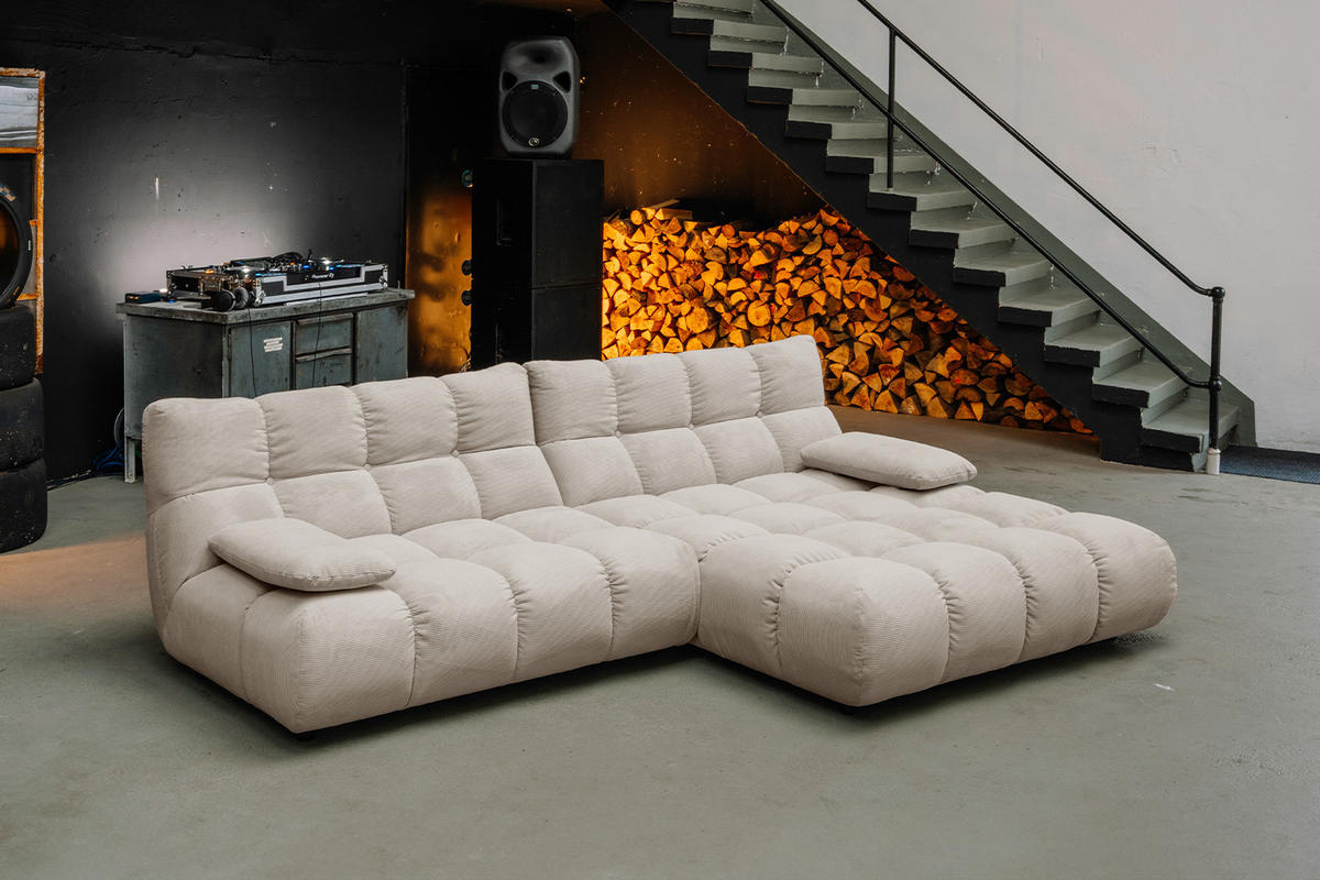 ECKSOFA VIVIEN Beige Cord - Beige/Schwarz, Kunststoff/Textil (290/178cm) - KAWOLA