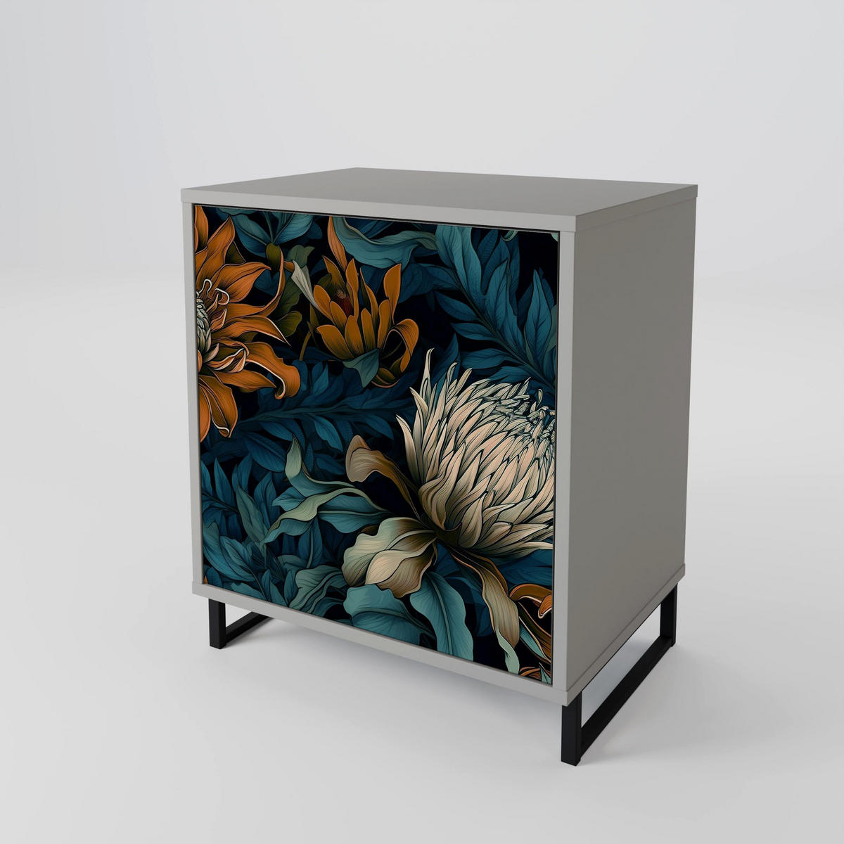 SIDEBOARD MORNING BLOOM, Grau, 57,5x42x57,5 cm, Ohne Füße - Multicolor/Grau, Holzwerkstoff (57.5/57.5/42cm) - SpaceRebels