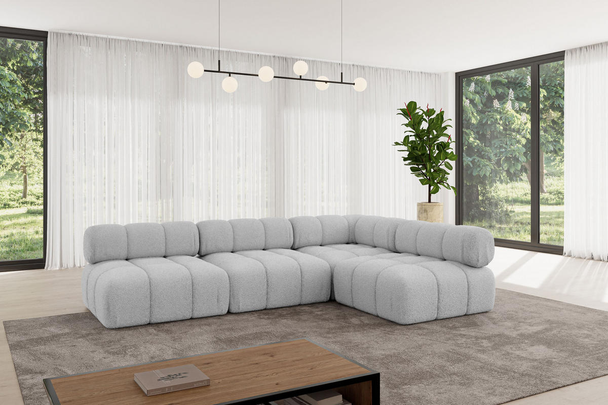 ECKSOFA modulares Sofa Samaro-L2 - 285x190x70 cm Hellgrau Bouclé - Hellgrau, Holzwerkstoff/Textil (285/190cm) - ALTDECOR