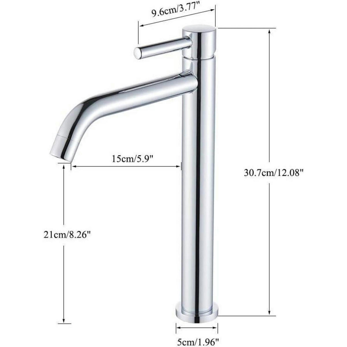 WASCHTISCHARMATUR Hoch mit 190 mm Auslaufhöhe Chrom - Silberfarben, Metall (9.6/21/30.7cm)