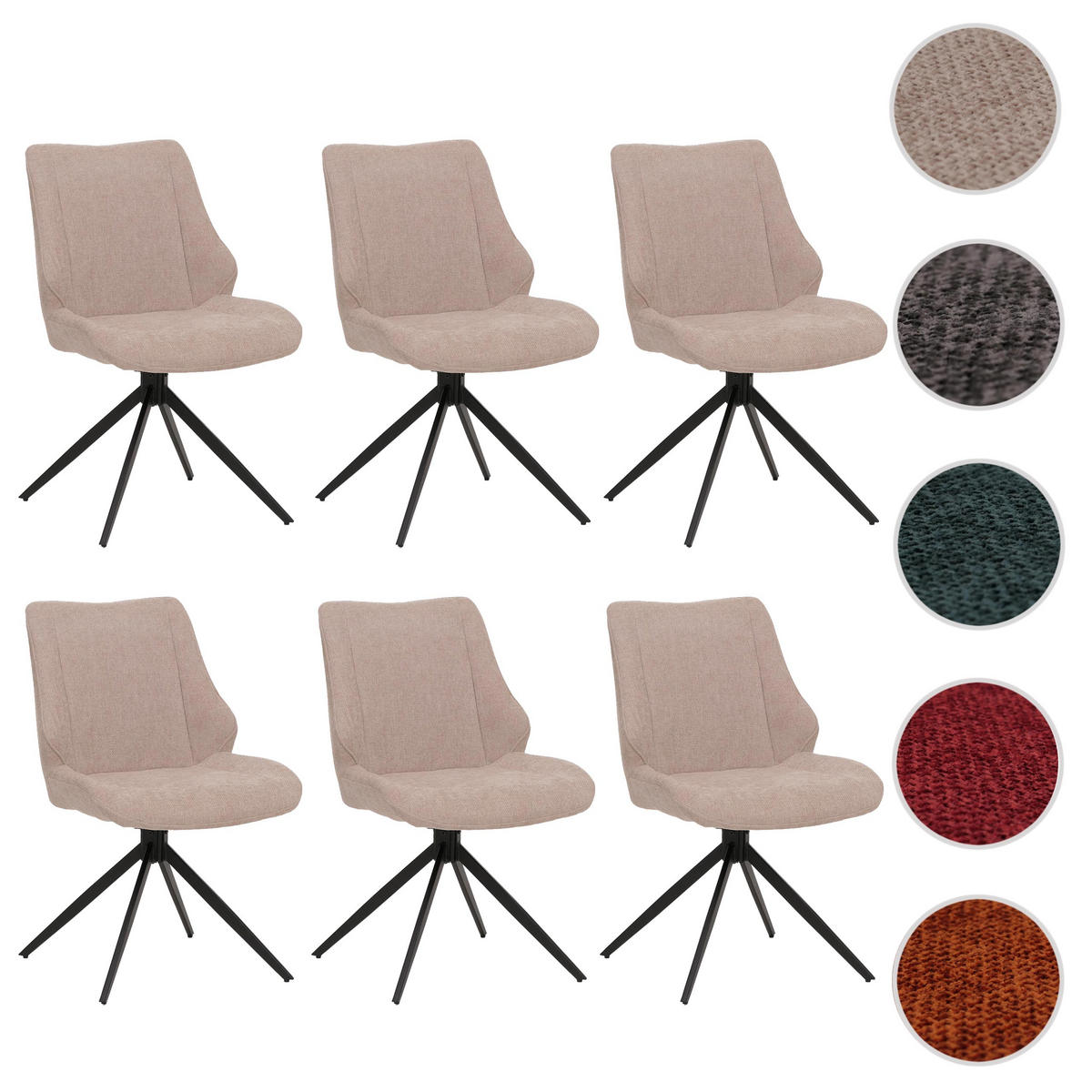 JÍDELNÍ ŽIDLE černá, béžová, sada 6 kusů - černá/béžová, textil (55/88/62cm) - MCW