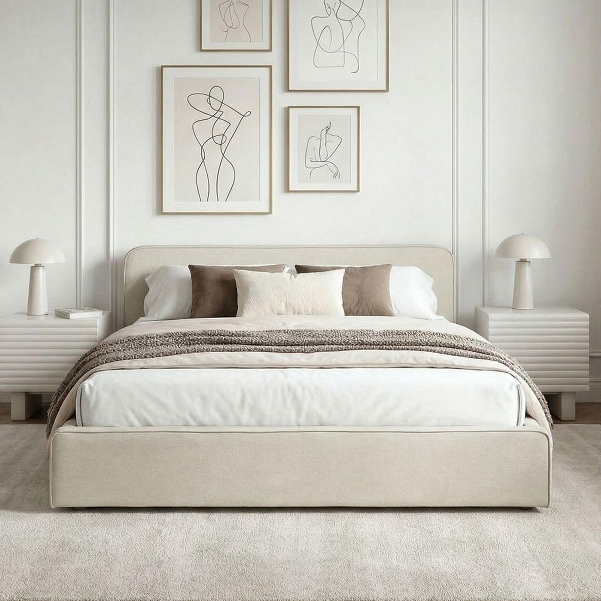 POLSTERBETT MARINI 140x200 cm cremeweiß - Creme, Textil (140/200cm) - IDIMEX