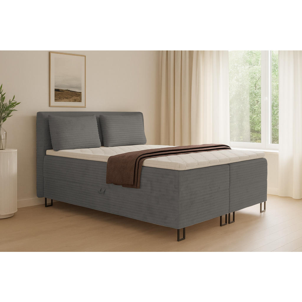 Thumbnail - Deine Möbel 24 Boxbett, Grau, Holz, Holzwerkstoff, Textil, H4, 180x200 cm, Schlafzimmer, Betten, Boxspringbetten