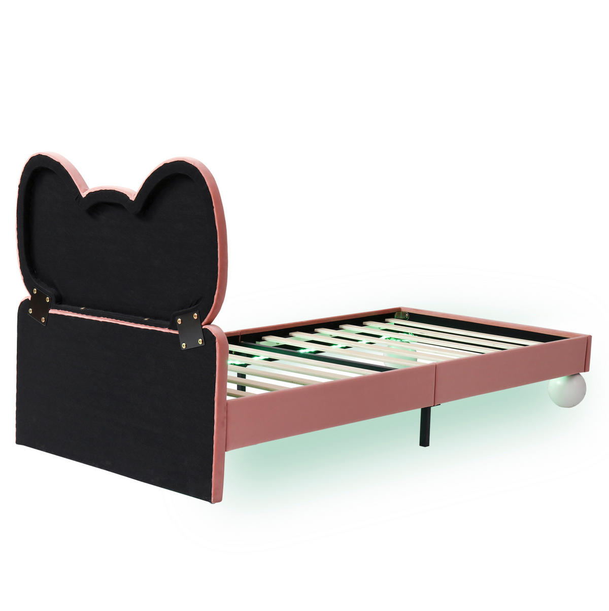 KINDER-POLSTERBETT 90/200 cm in Beige/Rosa aus Samt mit LED-Lichtleiste - Pink, Textil (90/200cm) - OKMYHOME
