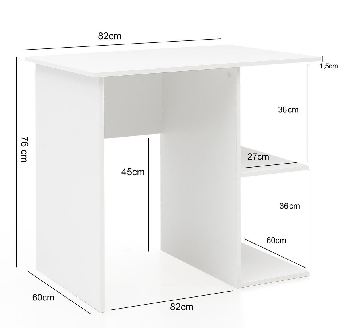 SCHREIBTISCH – großzügige Fläche, mit Aufbewahrung, Spanplatte, modern - Weiß, Holz (60/82/76cm) - KADIMA DESIGN