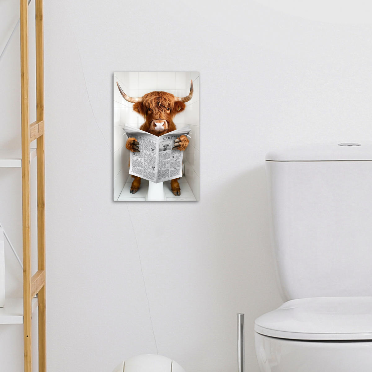 LEINWANDBILD Schottischer Highlander - Tier - Zeitung - Toilette 20x30 cm - Kastanienfarben, Textil (20/30cm) - MuchoWow
