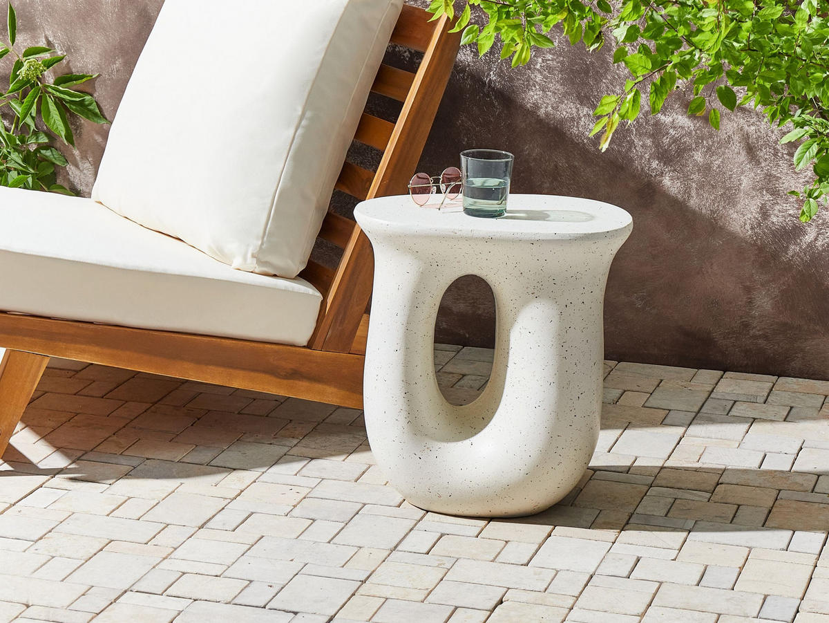 BEISTELLTISCH 42/28 cm Terrazzo Optik Cremeweiß Idro - Weiß, Keramik (42/28/46cm) - Beliani
