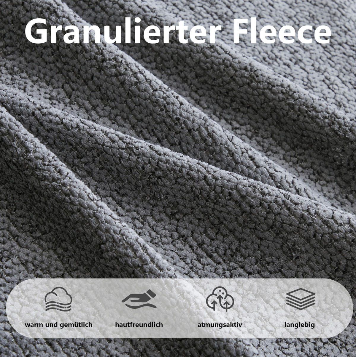 MODULARES 3-Sitzer-Sofa aus granuliertem Fleece mit Ottoman und tiefem Sitz Grau - Grau, Textil (104/79/288cm) - Modenvie