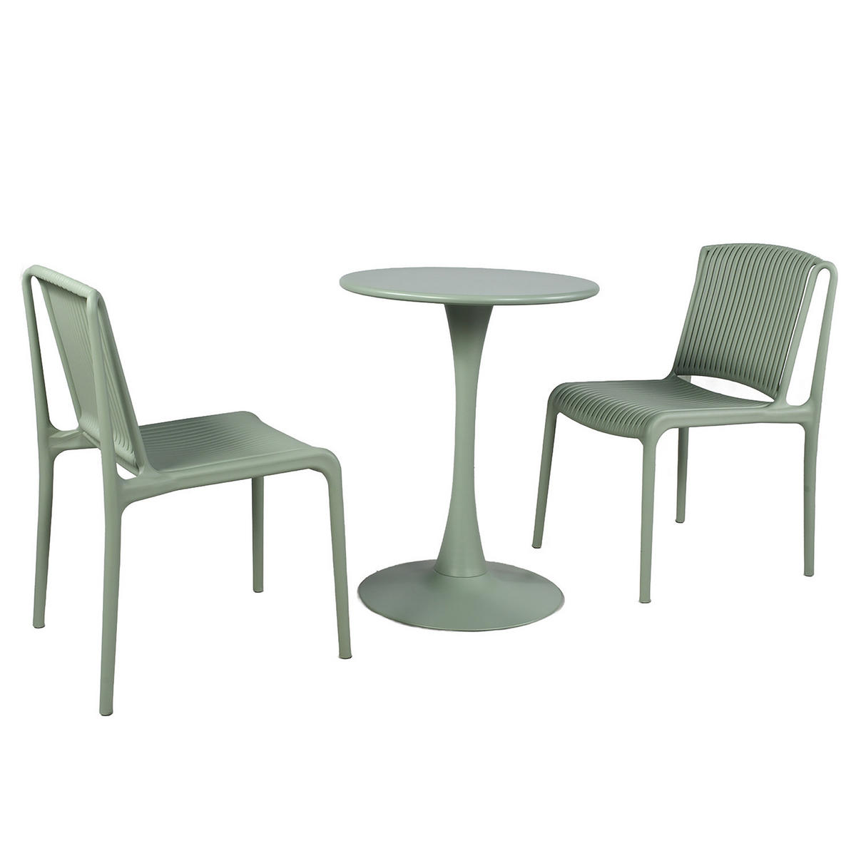 GARTENSITZGRUPPE - 3-teilig - Stahl / Polypropylen - Salbeigrün, Kunststoff/Metall - home24