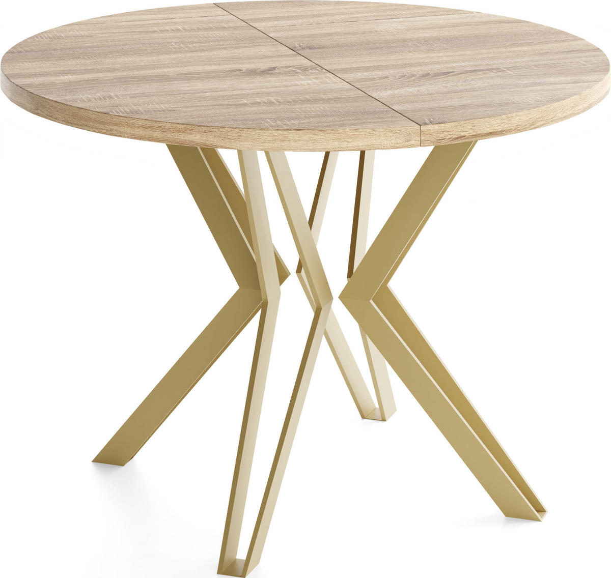 ESSTISCH Daisy runder ausziehbarer, Sonoma Eiche 120-200/100/76 cm - Goldfarben/Sonoma Eiche, Holzwerkstoff/Metall (120/120/76cm) - WFL GROUP