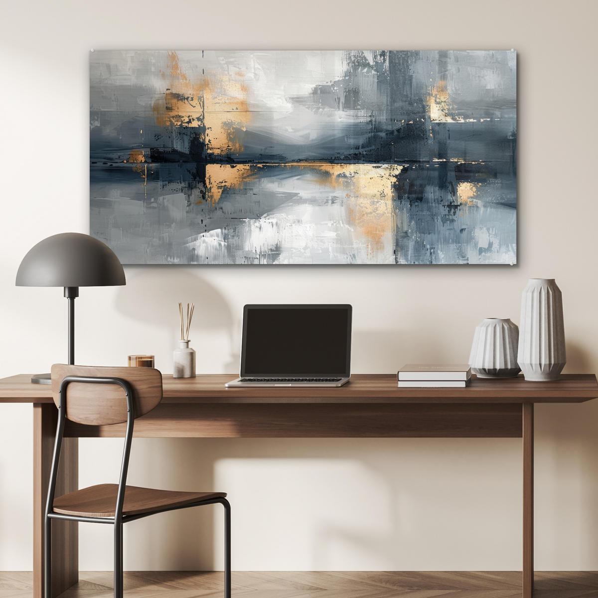 OBRAZ NA AKRYLOVOM SKLE Umenie - sivé - zlaté - abstraktné 120x60 cm - tmavosivá, sklo (120/60cm) - MuchoWow