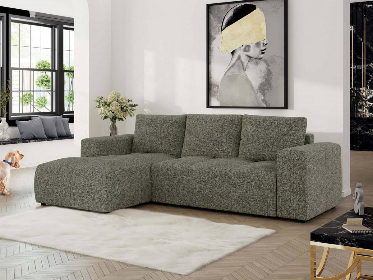 ECKSOFA MONIVA Grau Strukture - Links - Schwarz/Grau, Textil (164/266cm) - MKS