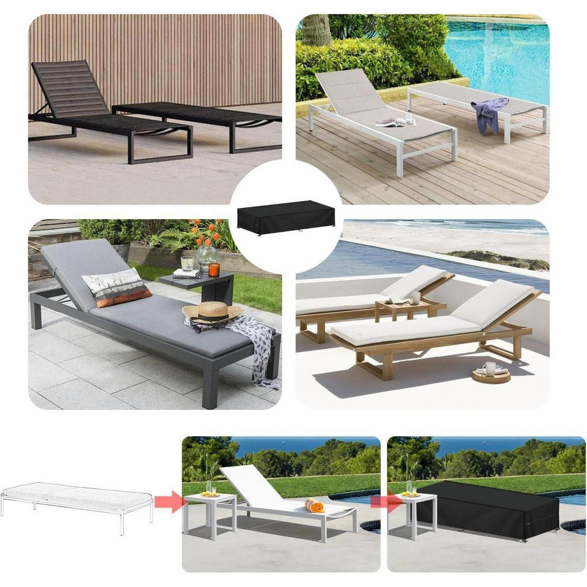 ABDECKPLANE für Sonnenliege 210 x 75 x 40 cm - Schwarz, Textil (1/1/1cm)