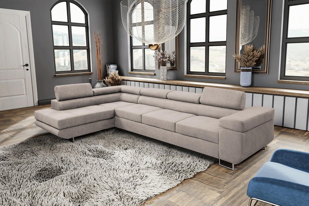 ECKSOFA Marlene IV L-Form mit verstellbaren Kopfstützen Schlaffunktion Bettkasten 347 cm links beige - Beige, Kunststoff (347/202cm) - Margaret Hadas24