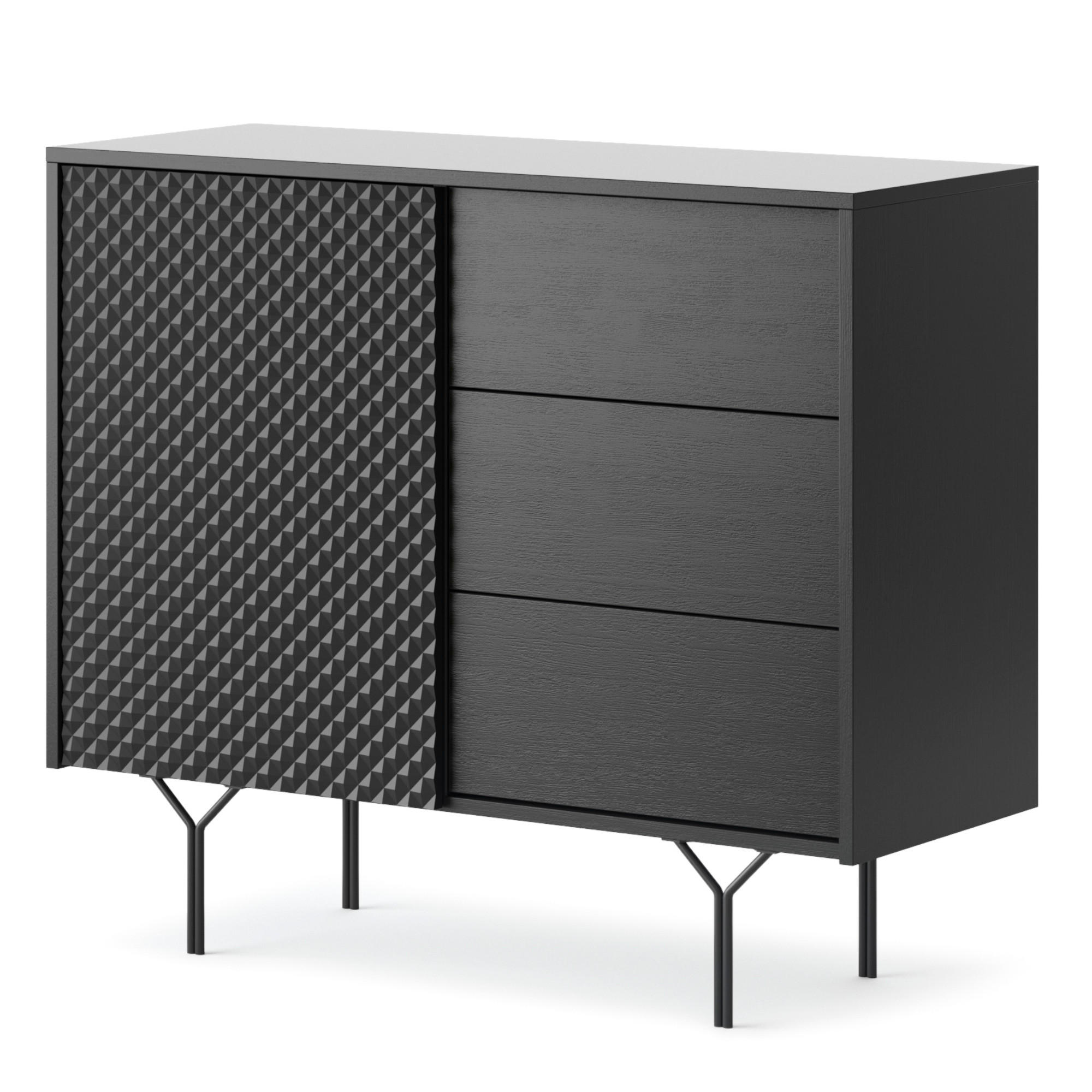 SIDEBOARD ORILLIA KOM3-1D3S Fräste Fronten, Schwarz - Schwarz, Holzwerkstoff/Kunststoff (97/83/38cm) - Komodee