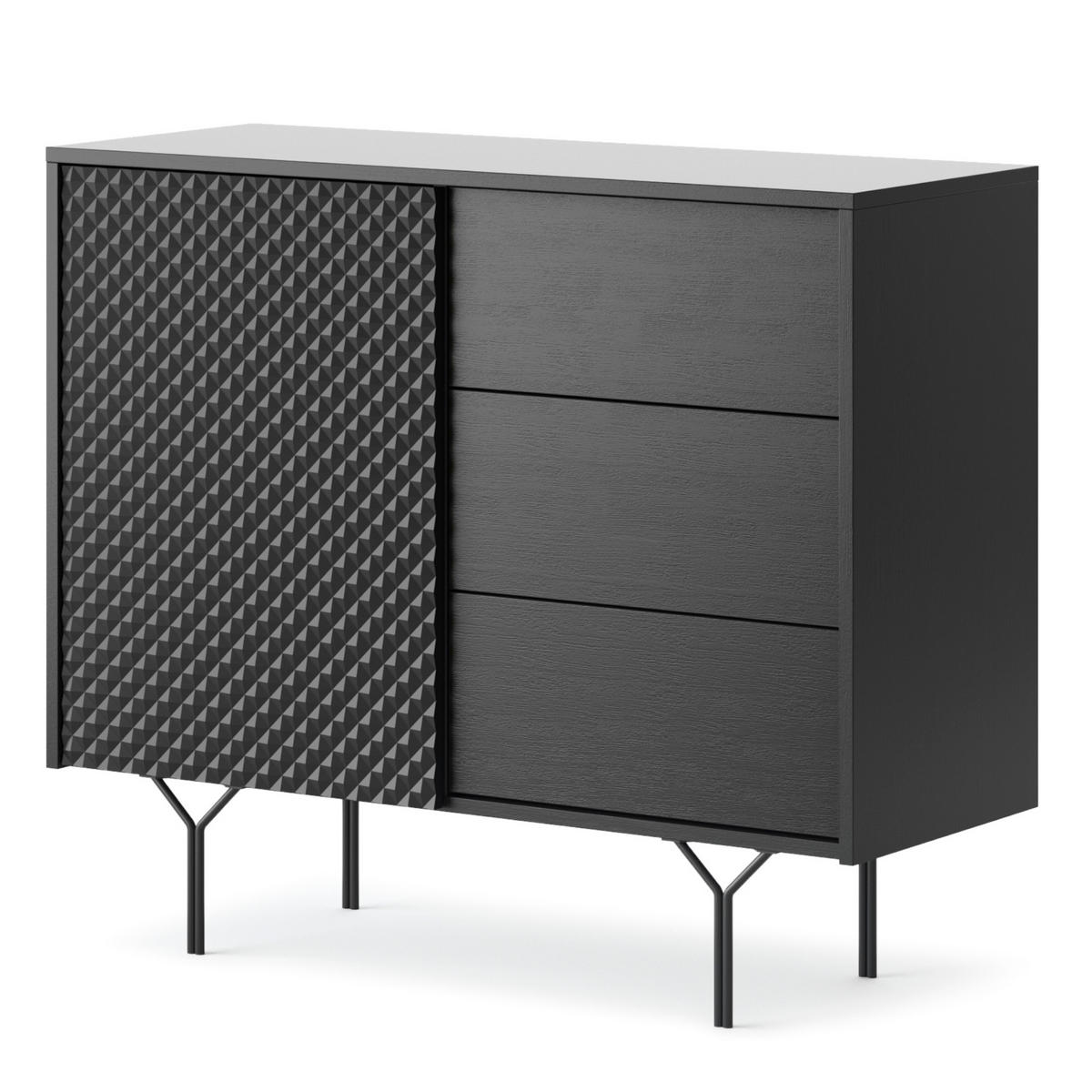 SIDEBOARD ORILLIA KOM3-1D3S Fräste Fronten, Schwarz - Schwarz, Holzwerkstoff/Kunststoff (97/83/38cm) - Komodee