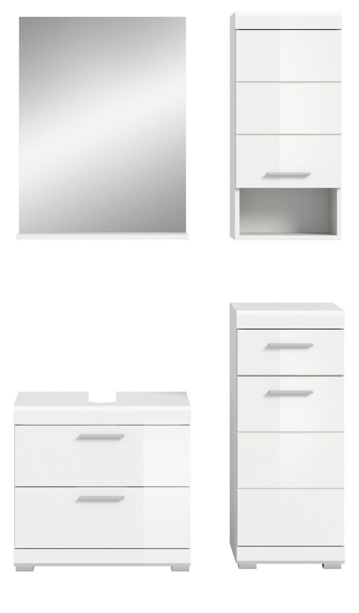 BADMÖBEL-SET weiß Hochglanz 4-teilig 112 cm, Komplettset mit viel Stauraum - Weiß Hochglanz, Glas/Holzwerkstoff (112/191/37cm) - Inn.Furn