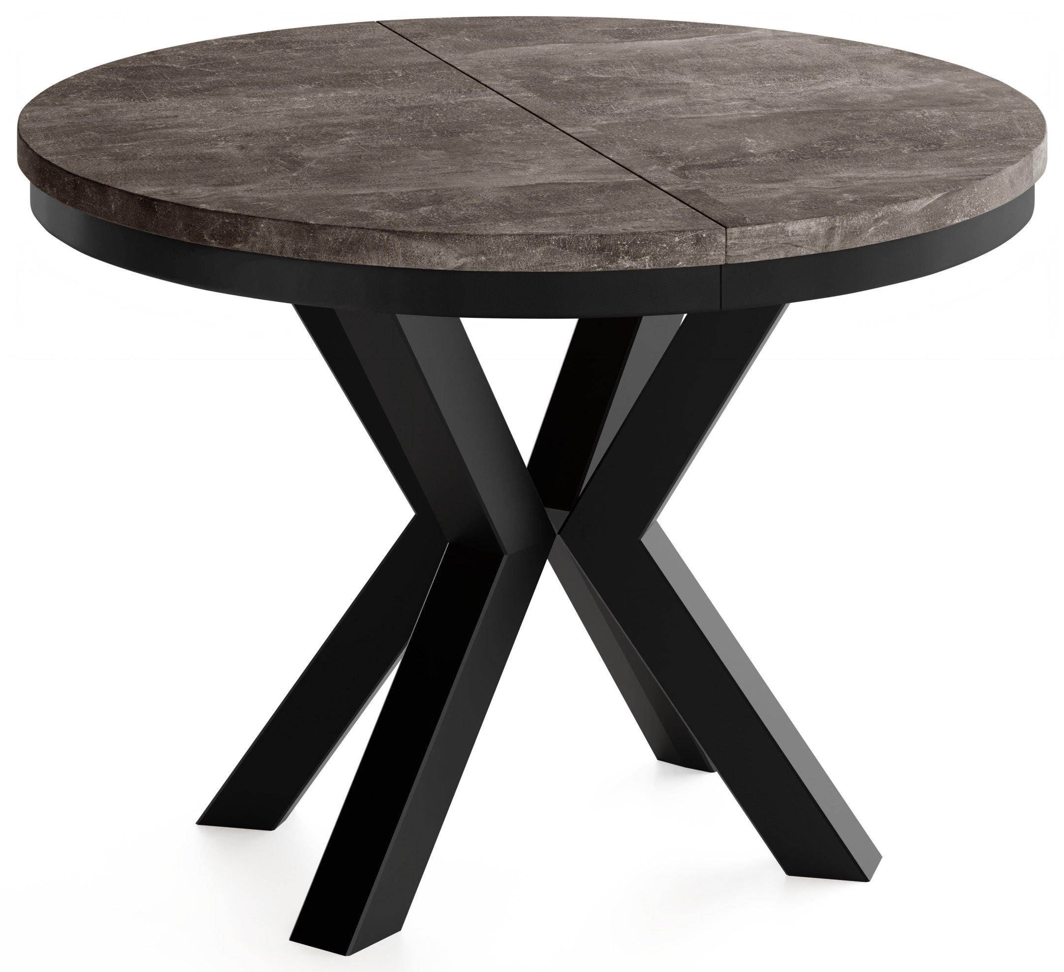 ESSTISCH Clara runder ausziehbarer, Beton Dunkelgrau 100-180/100/76 cm - Dunkelgrau/Schwarz, Holzwerkstoff/Metall (100/180/76cm) - WFL GROUP